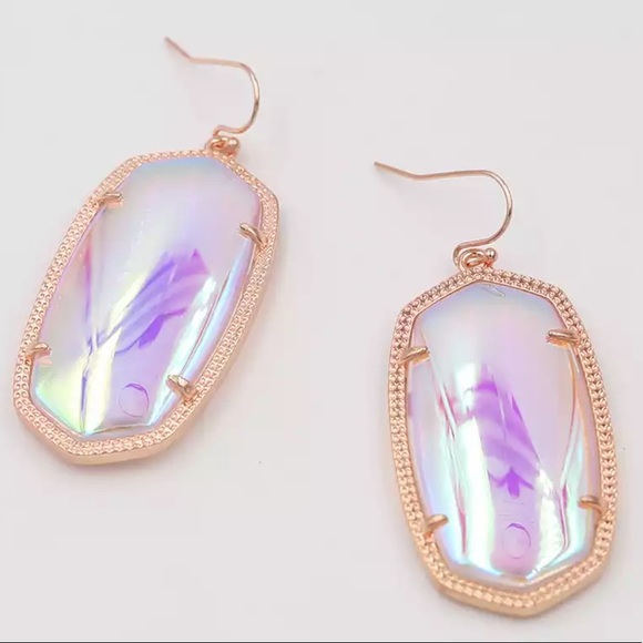 Rose Gold Drop Earrings In Dichroic Glass - Picture 2 of 2